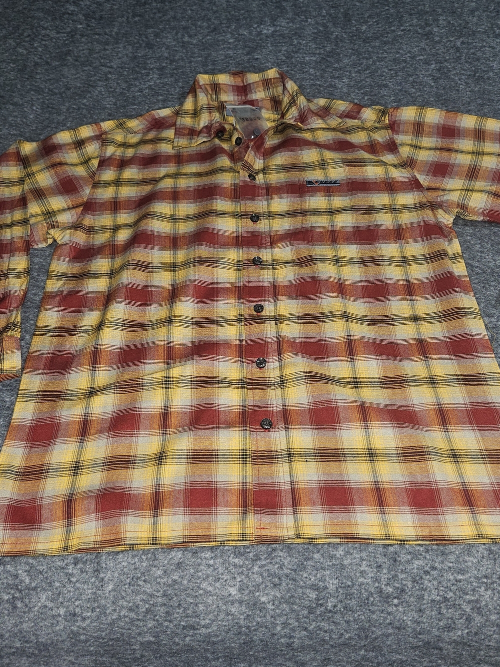 Guess Vintage Men's Red and Yellow Plaid Button-Down Shirt